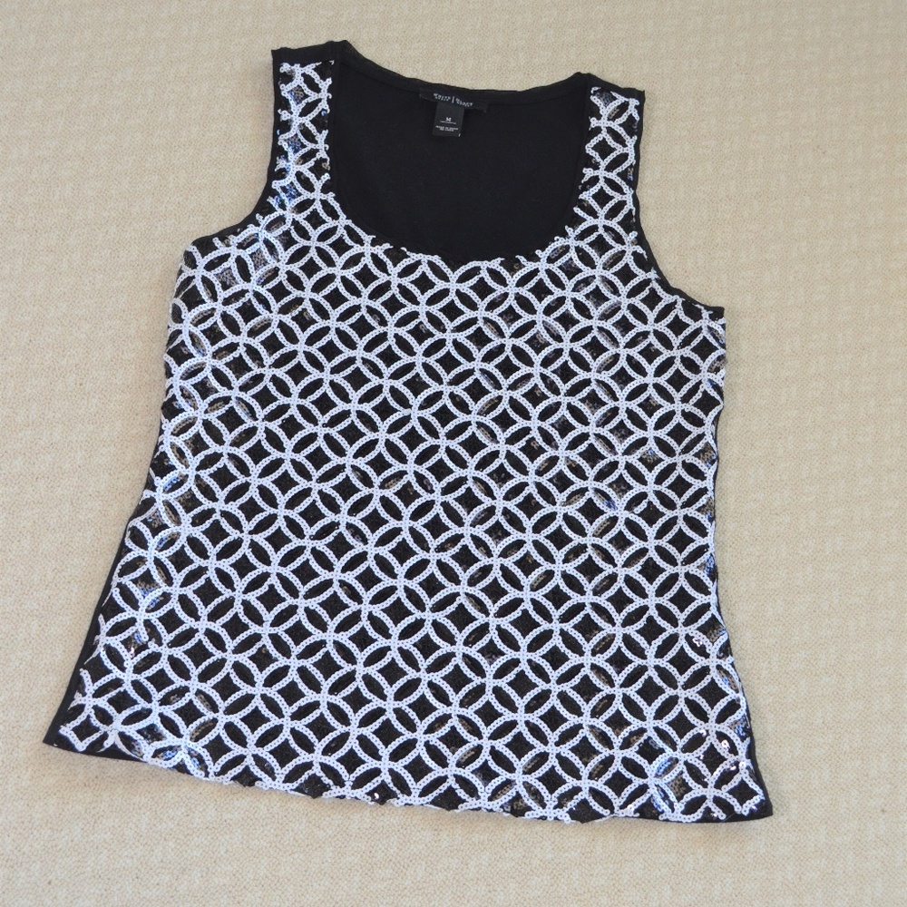 White House Black Market Black & White Sequin Tank